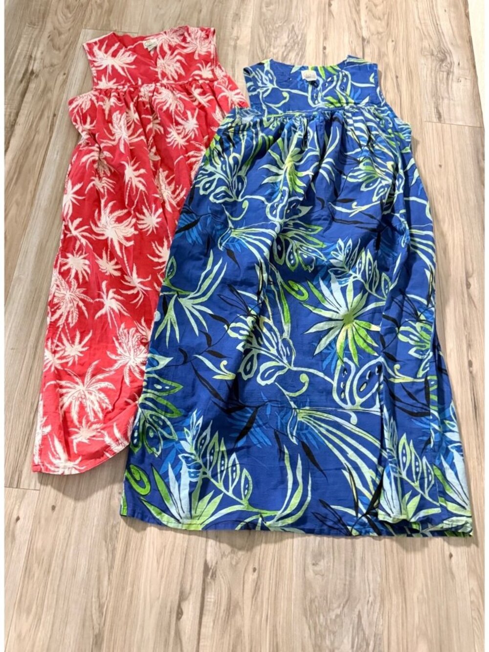 2 Vtg Daffodil Tropical Maxi house Dresses muumuu 1X 100% Cotton Resort India